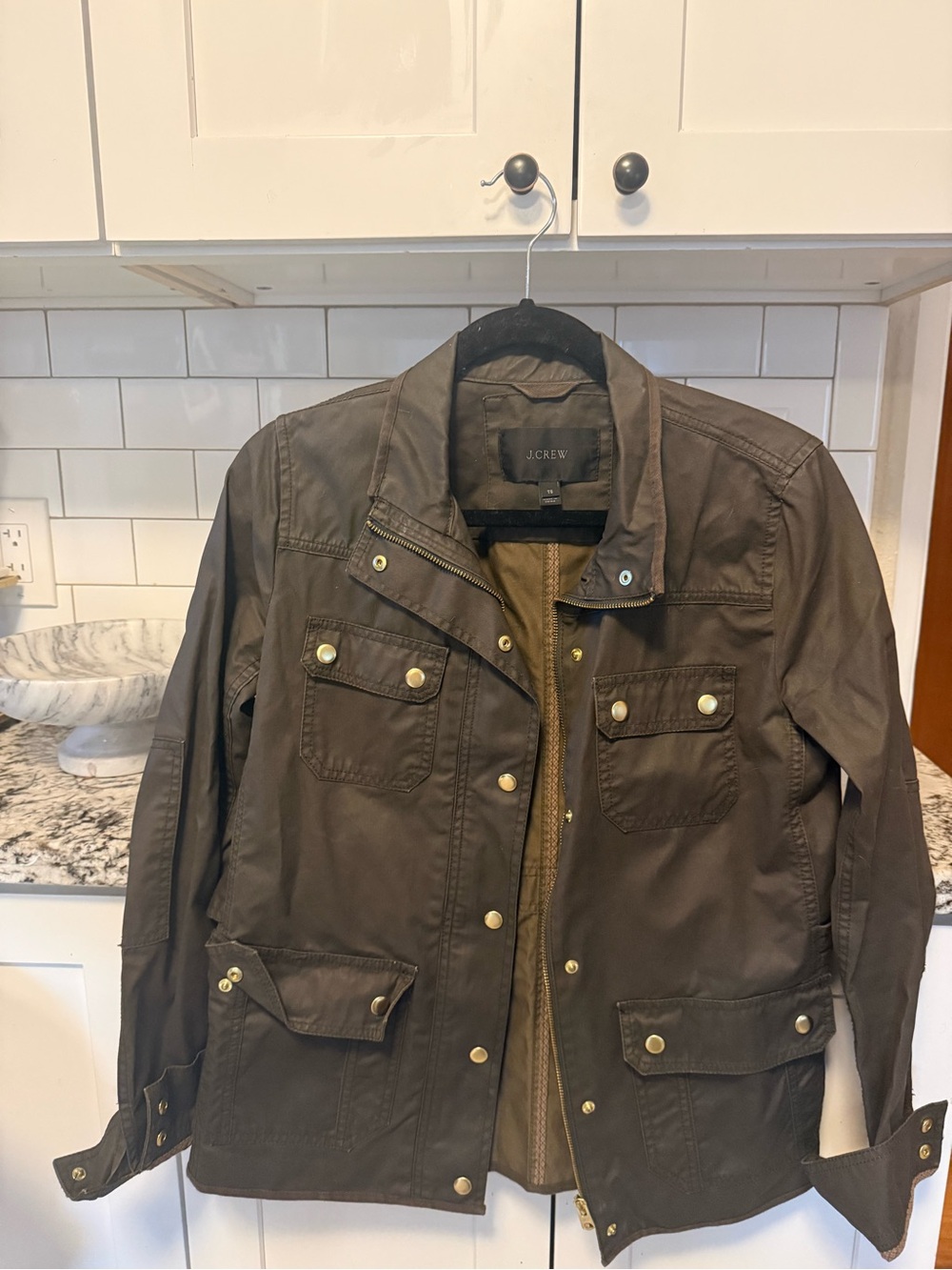 J. Crew Dark Olive Utility Jacket with Brass Hardware Tall Small